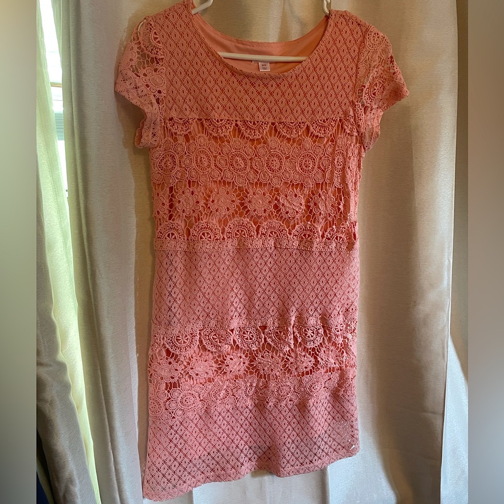 Xhiliration Coral Colored Crochet Mini Dress